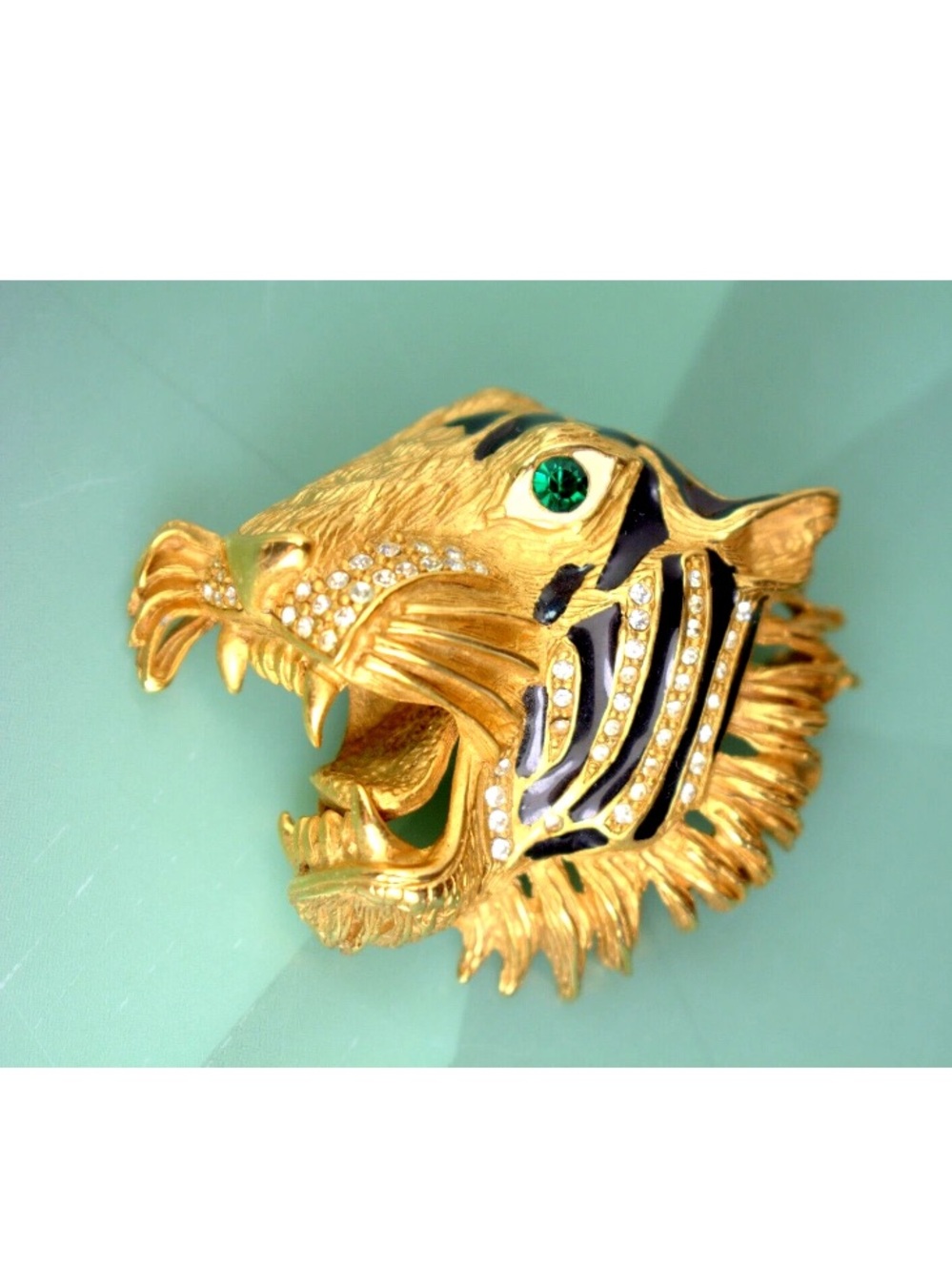 VINTAGE ERWIN PEARL RHINESTONE ENAMEL TIGER BROOCH - Picture 4 of 14